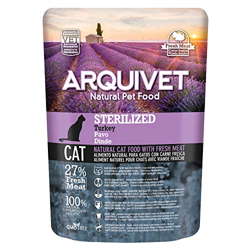 ARQUIVET - Packung mit 8 Beuteln für frisches Truthahnfutter für sterilisierte Katzen - Katzenfutter - Katzenfutter - Menge: 2800 g (350 g x 8 Stück) von Arquivet