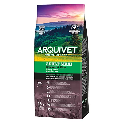 ARQUIVET Premium Adult Maxi Huhn & Reis 12 kg - Naturfutter für erwachsene Hunde großer Rasse - Trockenfutter für Hunde - Hochverdauliches und gastrointestinales Hundefutter von Arquivet