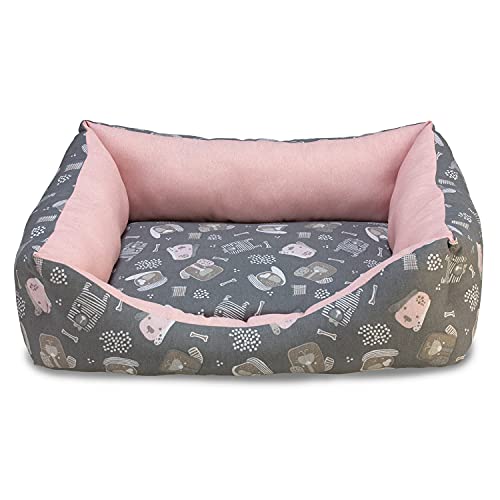 ARQUIVET Quadratisches Hundebett in Rosa und Grau – 70 x 60 x 20 cm – Dog Bed – Gepolstertes und bequemes Bett – waschbar – Haustierbetten – Hundebett von Arquivet