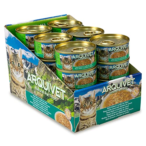 ARQUIVET - Super Premium Dosen Weißer Thunfisch mit Hühnchen in Sauce für Katzen - Gourmetfutter aus 100% natürlichen Zutaten - Packung mit 24 Stück - 80 g pro Stück - Nassfutter für Katzen von Arquivet