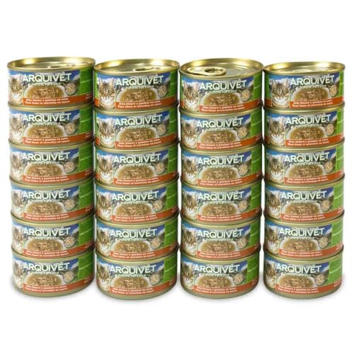 ARQUIVET Super Premium-Dosen mit weißem Thunfisch mit Garnelen in Sauce für Katzen, Gourmetfutter aus 100% natürlichen Inhaltsstoffen, Packung mit 24 Stück, 80 g pro Stück, Nassfutter für Katzen ARQUIVET Super Premium-Dosen mit weißem Thunfisch mit Garnelen in Sauce für Katzen, Gourmetfutter aus 100% natürlichen Inhaltsstoffen, Packung mit 24 Stück, 80 g pro Stück, Nassfutter für Katzen von Arquivet