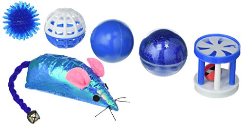 Arquivet Katzenspielzeug - Set 6 Verschiedene Spielzeuge blau - Bälle, Mäuse, Rollen - Interaktives Katzenspielzeug - Zubehör zur Unterhaltung Ihrer Katze von Arquivet