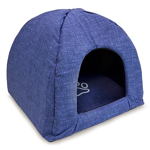 Arquivet - Blaues Hunde-Iglu mit Fußabdruck und Paspelierung, 40 x 40 x 45 cm - Schlafhilfe für Hunde - Zubehör für Haustiere von Arquivet