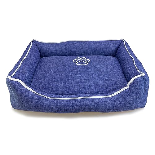 Arquivet - Blaues quadratisches Hundebett mit Fußabdruck und Paspelierung, 55 x 46 x 17 cm - Hundebett - Hundezubehör von Arquivet