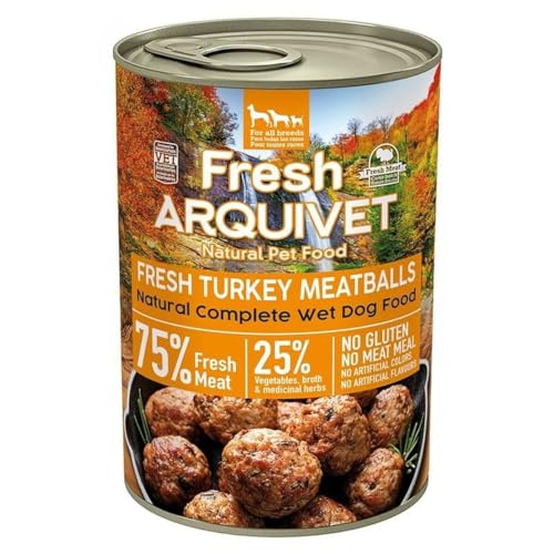 Arquivet Fresh Turkey Meatballs Nassfutter für Hunde, mit Truthahn, Brokkoli und Kürbis, 400 g von Arquivet