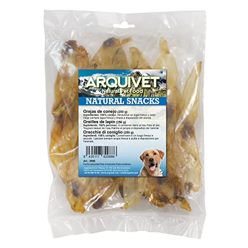 Arquivet Hasenohren (Tasche 250 g) - 100% natürliche Snacks für Hunde - Auszeichnungen, Belohnungen, Leckereien, Hundeleckereien - Hilfe zur Zahnreinigung von Arquivet