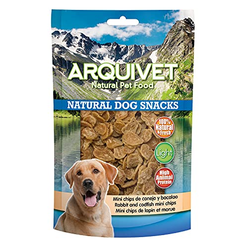 Arquivet Packung mit 12 Snack Chips mit Kaninchen und Kabeljau, 100 g – Natural Dog Snacks – 100% natürlich – Leckerlis, Leckereien für Hunde – leichtes Produkt – sehr reich an Nährstoffen von Arquivet