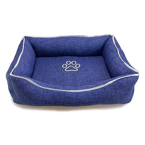 Arquivet Quadratisches Hundebett, blau, mit Fußabdruck und Paspelierung, 70 x 55 x 19 cm von Arquivet