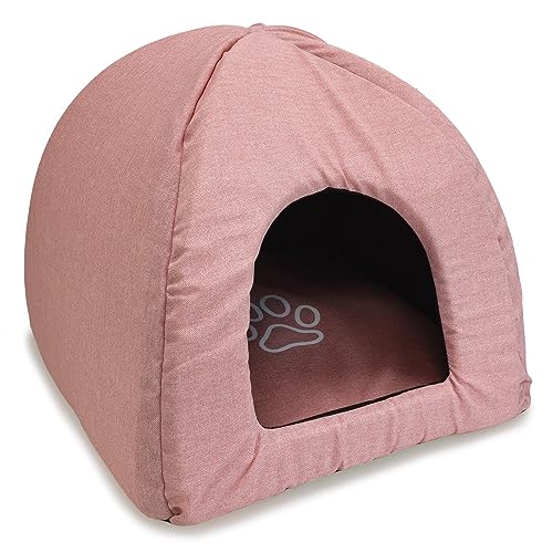 Arquivet - Rosa Hunde-Iglu mit Fußabdruck und Paspelierung, 40 x 40 x 45 cm - Schlafhilfe für Hunde - Zubehör für Haustiere von Arquivet