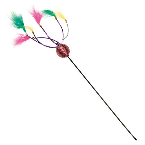 Arquivet Stick mit bunten Federn und Ball 65 cm für Katzen - Spielzeug und Katzenzubehör - Unterhaltung für Haustiere - Erregen Sie die Aufmerksamkeit Ihrer Katze von Arquivet