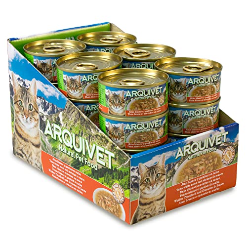 ARQUIVET - Super Premium-Dosen aus weißem Thunfisch mit Gamba in Sauce für Katzen - Gourmetfutter aus 100% natürlichen Zutaten - Packung mit 24 Stück - 80 g pro Einheit - Nassfutter für Katzen von Arquivet
