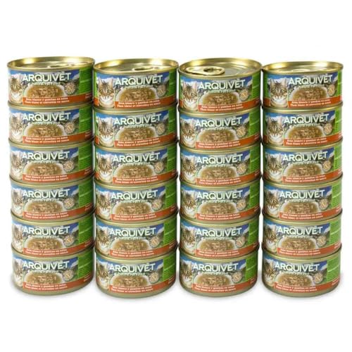 ARQUIVET - Super Premium-Dosen aus weißem Thunfisch mit Gamba in Sauce für Katzen - Gourmetfutter aus 100% natürlichen Zutaten - Packung mit 24 Stück - 80 g pro Einheit - Nassfutter für Katzen von Arquivet