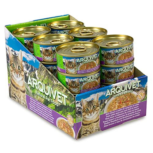 ARQUIVET Super Premium-Dosen mit weißem Thunfisch mit Krabbenstäbchen in Sauce für Katzen, Gourmetfutter aus 100% natürlichen Inhaltsstoffen, Packung mit 24 Stück, 80 g pro Stück von Arquivet