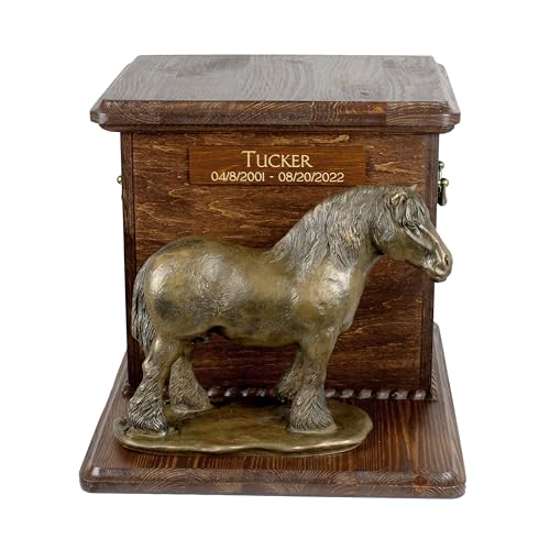 Art-Dog Big Urn for Horse Ashes - Handgemachtes Hölzernes Denkmal mit Kaltgegossener Bronzestatue - Pferde-Gedächtnisurne mit Skulptur - 9.4 x 7.3 x 8.9 - Percheron – Belgier von Art-Dog