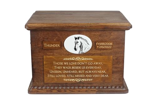 Art-Dog Big Urne für Pferdeasche - Handmade Memorial mit Foto - Personalisierte Pferd Urne mit Messing Griffe und Keramik-Plakette - 15,7x11,8x11 - Andalusisch von Art-Dog