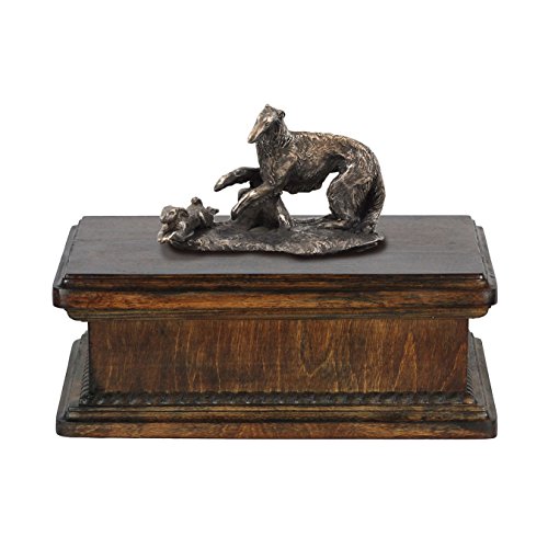 Art-Dog Custom Dog Mama Sitzende Statue Gedenkurne - Handgefertigte kaltgegossene Bronze auf Birkensockel - Urne für die Asche von Hunden - 24,5x29x21cm - 5l - Barsoi von Art-Dog