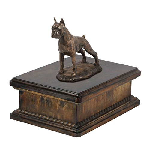 Art-Dog Custom Dog Mama Sitzende Statue Gedenkurne - Handgefertigte kaltgegossene Bronze auf Birkensockel - Urne für die Asche von Hunden - 24,5x29x21cm - 5l - Boxer von Art-Dog