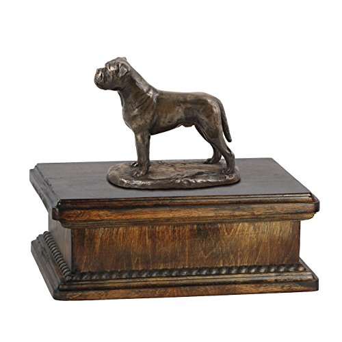 Art-Dog Custom Dog Mama Sitzende Statue Gedenkurne - Handgefertigte kaltgegossene Bronze auf Birkensockel - Urne für die Asche von Hunden - 24,5x29x21cm - 5l - Bullmastiff von Art-Dog