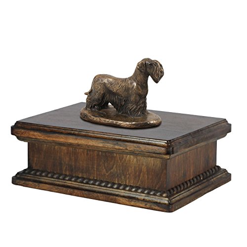Art-Dog Custom Dog Mama Sitzende Statue Gedenkurne - Handgefertigte kaltgegossene Bronze auf Birkensockel - Urne für die Asche von Hunden - 24,5x29x21cm - 5l - Cesky Terrier von Art-Dog
