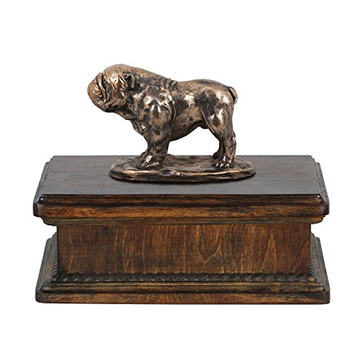 Art-Dog Custom Dog Mama Sitzende Statue Gedenkurne - Handgefertigte kaltgegossene Bronze auf Birkensockel - Urne für die Asche von Hunden - 24,5x29x21cm - 5l - Englische Bulldogge von Art-Dog