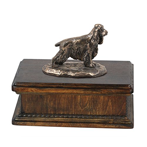 Art-Dog Custom Dog Mama Sitzende Statue Gedenkurne - Handgefertigte kaltgegossene Bronze auf Birkensockel - Urne für die Asche von Hunden - 24,5x29x21cm - 5l - Englischer Cocer Spaniel von Art-Dog