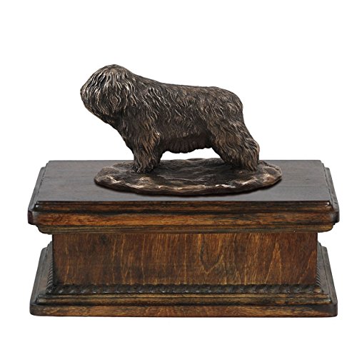 Art-Dog Custom Dog Mama Sitzende Statue Gedenkurne - Handgefertigte kaltgegossene Bronze auf Birkensockel - Urne für die Asche von Hunden - 24,5x29x21cm - 5l - Polnischer Tiefland-Schäferhund von Art-Dog