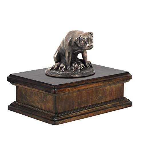Art-Dog Custom Dog Mama Sitzende Statue Gedenkurne - Handgefertigte kaltgegossene Bronze auf Birkensockel - Urne für die Asche von Hunden - 24,5x29x21cm - 5l - Rottweiler I von Art-Dog