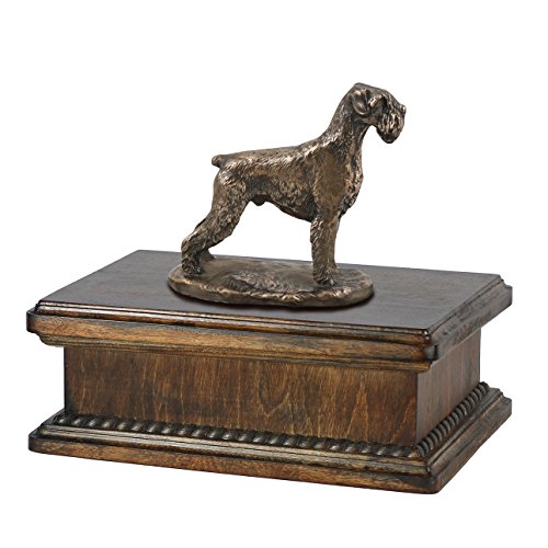 Art-Dog Custom Dog Mama Sitzende Statue Gedenkurne - Handgefertigte kaltgegossene Bronze auf Birkensockel - Urne für die Asche von Hunden - 24,5x29x21cm - 5l - Schnauzer I von Art-Dog