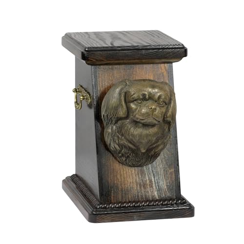 Art-Dog Custom Dog Memorial Urne - Handgemachte Memorial Box - Bronze Hundekopf auf Birke Basis - Custom Hundeeinäscherung Box - 19cmx32cmx30cm - Tibetischer Spaniel von Art-Dog