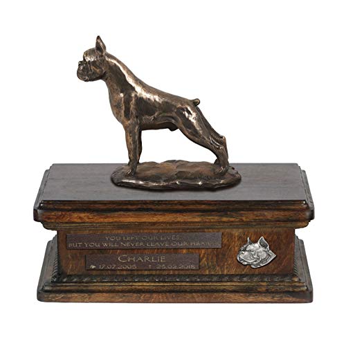 Art-Dog Custom Dog Sitting Statue Memorial Urn - Handmade Cold Cast Bronze on Birch Base – Sturdy and Stylish Urn for Dog’s Ashes – 8.3x11.4x8.7 – 5l – Boxer I von Art-Dog