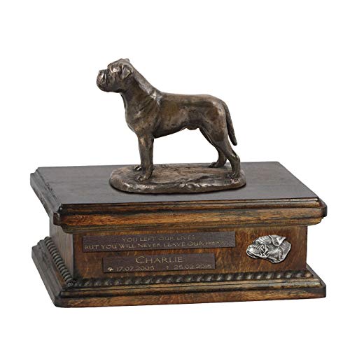 Art-Dog Custom Dog Sitting Statue Memorial Urn - Handmade Cold Cast Bronze on Birch Base – Sturdy and Stylish Urn for Dog’s Ashes – 8.3x11.4x8.7 – 5l – Bullmastiff von Art-Dog
