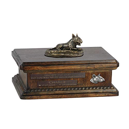 Art-Dog Custom Dog Sitting Statue Memorial Urn - Handmade Cold Cast Bronze on Birch Base – Sturdy and Stylish Urn for Dog’s Ashes – 8.3x11.4x8.7 – 5l – Bullterrier IV von Art-Dog