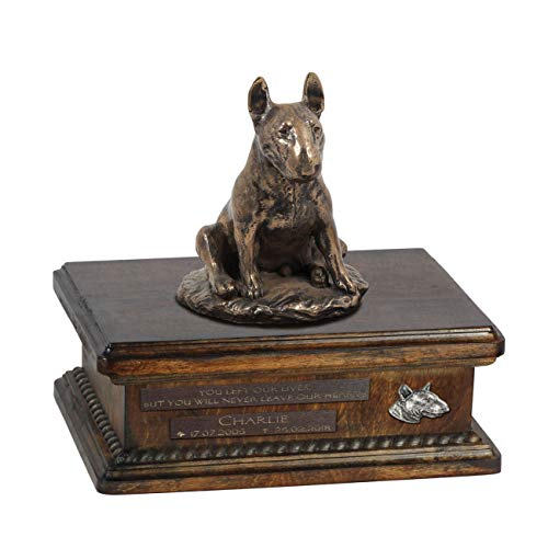 Art-Dog Custom Dog Sitting Statue Memorial Urn - Handmade Cold Cast Bronze on Birch Base – Sturdy and Stylish Urn for Dog’s Ashes – 8.3x11.4x8.7 – 5l – Bullterrier IX von Art-Dog