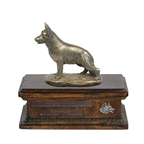 Art-Dog Custom Dog Sitting Statue Memorial Urn - Handmade Cold Cast Bronze on Birch Base – Sturdy and Stylish Urn for Dog’s Ashes – 8.3x11.4x8.7 – 5l – Deutscher Schäferhund von Art-Dog