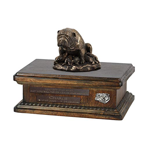 Art-Dog Custom Dog Sitting Statue Memorial Urn - Handmade Cold Cast Bronze on Birch Base – Sturdy and Stylish Urn for Dog’s Ashes – 8.3x11.4x8.7 – 5l – Englische Bulldogge II von Art-Dog