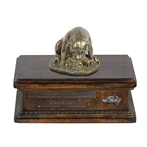 Art-Dog Custom Dog Sitting Statue Memorial Urn - Handmade Cold Cast Bronze on Birch Base – Sturdy and Stylish Urn for Dog’s Ashes – 8.3x11.4x8.7 – 5l – Englischer Staffordshire Terrier III von Art-Dog