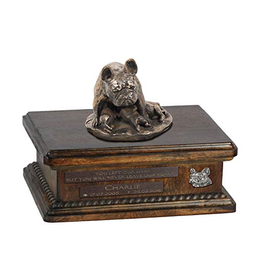 Art-Dog Custom Dog Sitting Statue Memorial Urn - Handmade Cold Cast Bronze on Birch Base – Sturdy and Stylish Urn for Dog’s Ashes – 8.3x11.4x8.7 – 5l – Französische Bulldogge II von Art-Dog
