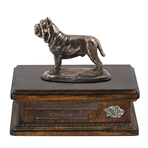 Art-Dog Custom Dog Sitting Statue Memorial Urn - Handmade Cold Cast Bronze on Birch Base – Sturdy and Stylish Urn for Dog’s Ashes – 8.3x11.4x8.7 – 5l – Mastino Neapolitano von Art-Dog