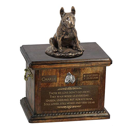 Art-Dog Custom Dog Sitzender Hund Statue Gedenkurne - Handgefertigte Kaltguss-Bronze auf Birke Basis - Urne für die Asche des Hundes - 8.3x11.4x8.7-5l - Bullterrier VIII von Art-Dog