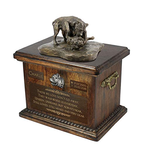 Art-Dog Custom Dog Sitzender Hund Statue Gedenkurne - Handgefertigte Kaltguss-Bronze auf Birke Basis - Urne für die Asche des Hundes - 8.3x11.4x8.7-5l - Walka Pitbull von Art-Dog