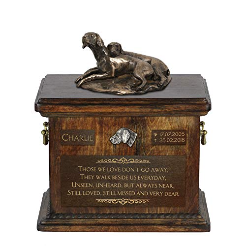 Art-Dog Custom Dog Sitzender Hund Statue Gedenkurne - Handgefertigte Kaltguss-Bronze auf Birke Basis - Urne für die Asche des Hundes - 8.3x11.4x8.7-5l - Weimaraner von Art-Dog