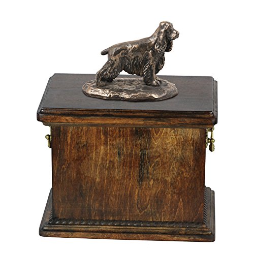 Art-Dog Custom Dog Sitzender Hund Statue Gedenkurne - Handgefertigte Kaltguss-Bronze auf Birkensockel - Robuste und stilvolle Urne für die Asche des Hundes - 29cmx21cmx38cm - Englischer Cocer Spaniel von Art-Dog