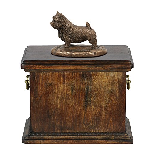 Art-Dog Custom Dog Sitzender Hund Statue Gedenkurne - Handgefertigte Kaltguss-Bronze auf Birkensockel - Robuste und stilvolle Urne für die Asche des Hundes - 29cmx21cmx38cm - Norwich Terrier von Art-Dog