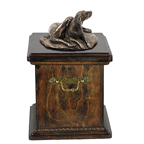 Art-Dog Custom Dog Sitzender Hund Statue Gedenkurne - Handgefertigte Kaltguss-Bronze auf Birkensockel - Robuste und stilvolle Urne für die Asche des Hundes - 29cmx21cmx38cm - Weimaraner (paur) von Art-Dog