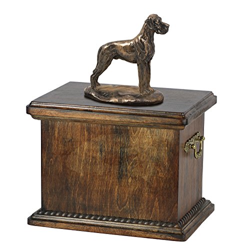 Art-Dog Custom Dog Sitzender Hund Statue Gedenkurne - Handgefertigte Kaltguss-Bronze auf Birkensockel - Urne für die Asche - 29cmx21cmx38cm - Deutsche Dogge (ungeschnitten) von Art-Dog