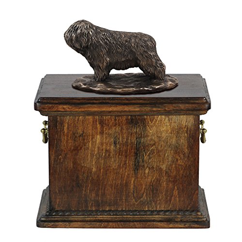 Art-Dog Custom Dog Sitzender Hund Statue Gedenkurne - Handgefertigte Kaltguss-Bronze auf Birkensockel - Urne für die Asche - 29cmx21cmx38cm - Polnischer Tiefland-Schäferhund von Art-Dog