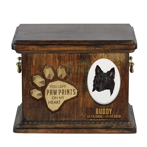 Art-Dog Custom Geometric Dog Memorial Urne - Handgefertigte Holzurne - Dekorativer Keramikteller - Maßgefertigte Hundeeinäscherungsbox für Asche - 8,3x11,4x8,7" - Belgischer Schäferhund Art-Dog Custom Geometric Dog Memorial Urne - Handgefertigte Holzurne - Dekorativer Keramikteller - Maßgefertigte Hundeeinäscherungsbox für Asche - 8,3x11,4x8,7" - Belgischer Schäferhund von Art-Dog