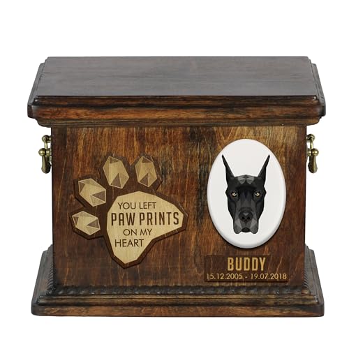 Art-Dog Custom Geometric Dog Memorial Urne - Handgefertigte Holzurne - Dekorativer Keramikteller - Maßgefertigte Hundeeinäscherungsbox für Asche - 8,3x11,4x8,7" - Deutsche Dogge I Art-Dog Custom Geometric Dog Memorial Urne - Handgefertigte Holzurne - Dekorativer Keramikteller - Maßgefertigte Hundeeinäscherungsbox für Asche - 8,3x11,4x8,7" - Deutsche Dogge I von Art-Dog
