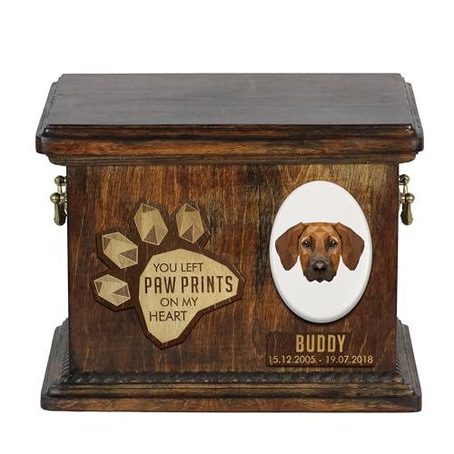 Art-Dog Custom Geometric Dog Memorial Urne - Handgefertigte Holzurne - Dekorativer Keramikteller - Maßgefertigte Hundeeinäscherungsbox für Asche - 8,3x11,4x8,7" - Rhodesian Ridgeback Art-Dog Custom Geometric Dog Memorial Urne - Handgefertigte Holzurne - Dekorativer Keramikteller - Maßgefertigte Hundeeinäscherungsbox für Asche - 8,3x11,4x8,7" - Rhodesian Ridgeback von Art-Dog