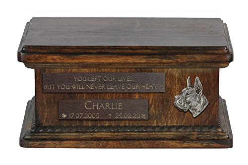 Art-Dog Custom Low Memorial Urne - Handgemachte Bronze Porträt auf Birke Basis - Personalisierte Hund Kremation Box - Langlebige Vessel - 8,3x11,4x4,3" - Kościuszko von Art-Dog